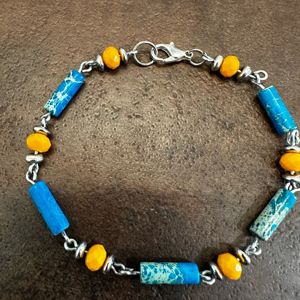 Handmade Blue Sea Sidment Imperial Jasper and Orange Crystals Bracelet For Women